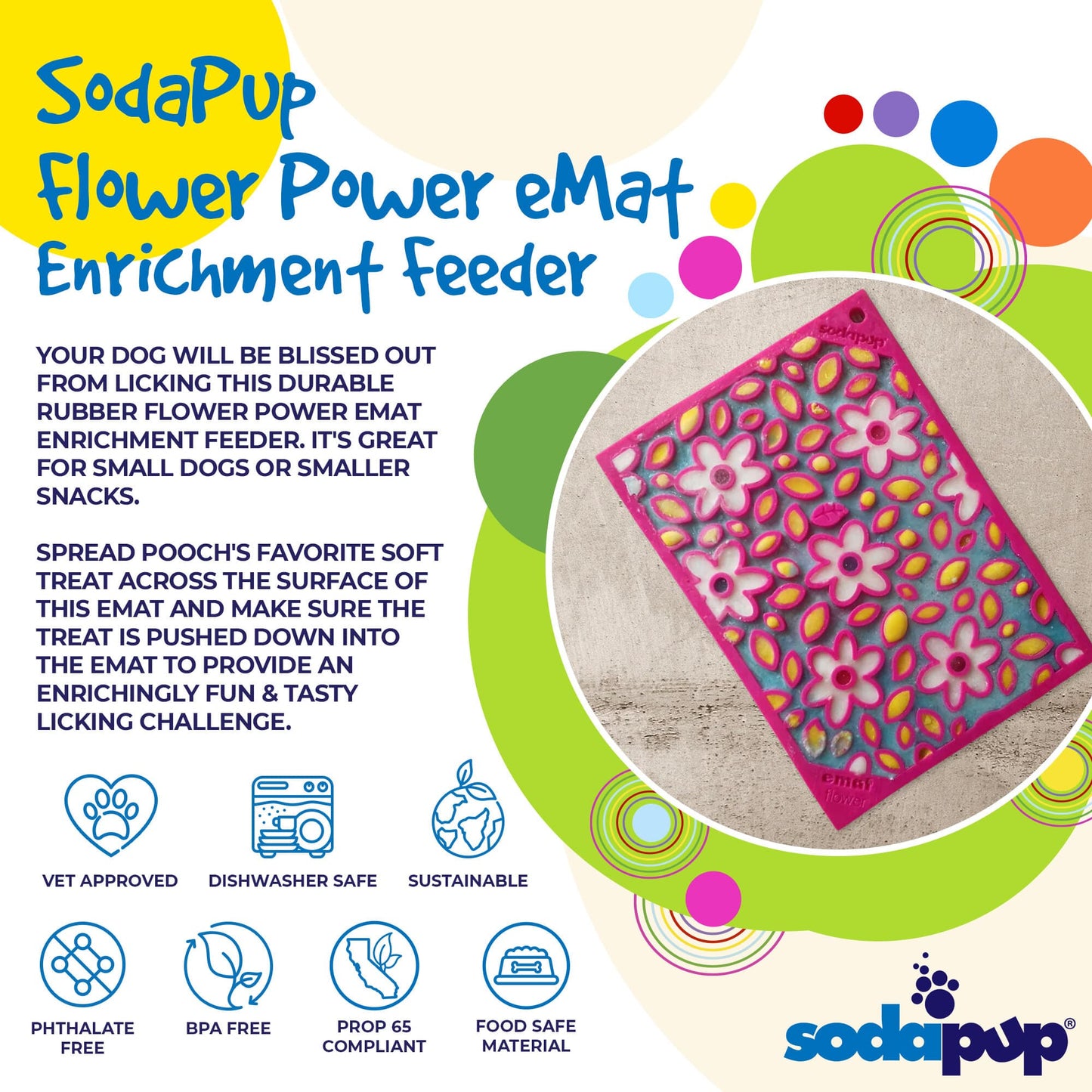 SodaPup Flower Power eMat Enrichment Lick Mat for Dogs